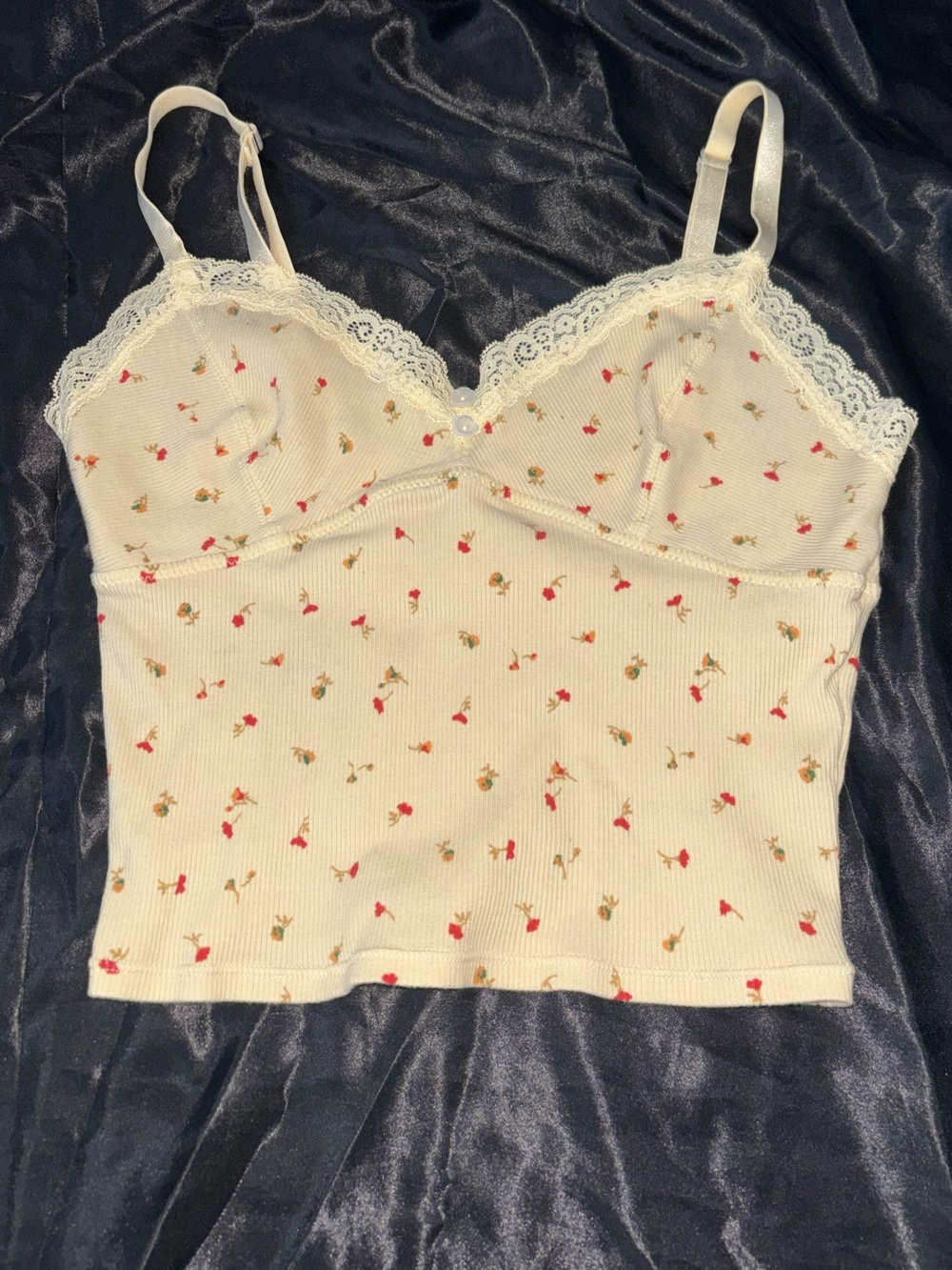 Out From Under Cropped Ribbed Yellow Floral Cami Tank Top